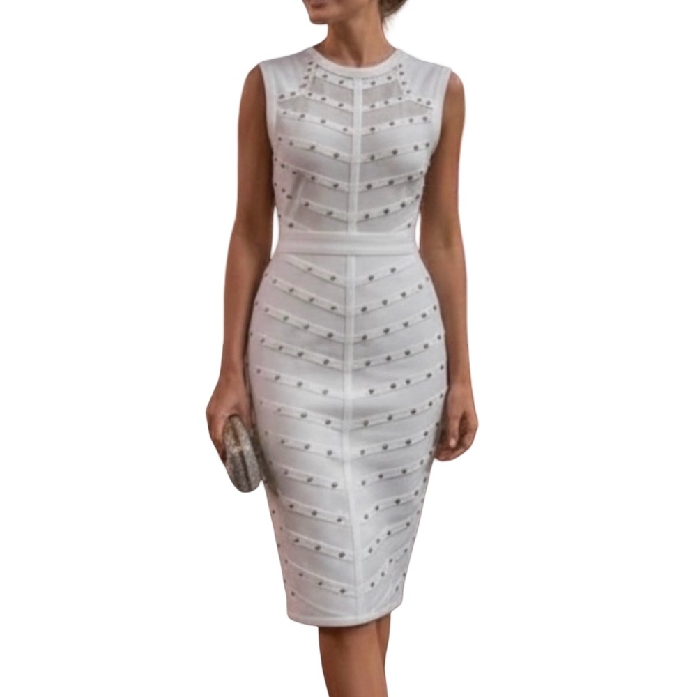 #A097    FT INC  Romantic  White Studded  Vintage  Bodycon Dress  NWT   XL